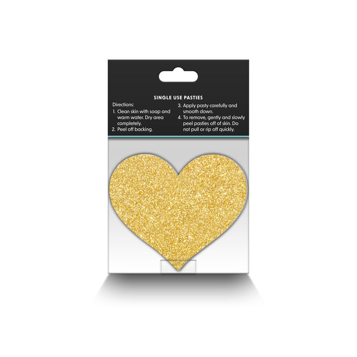 Pretty Pasties Glitter Hearts Black/Gold 2 Pair - Headshop.com