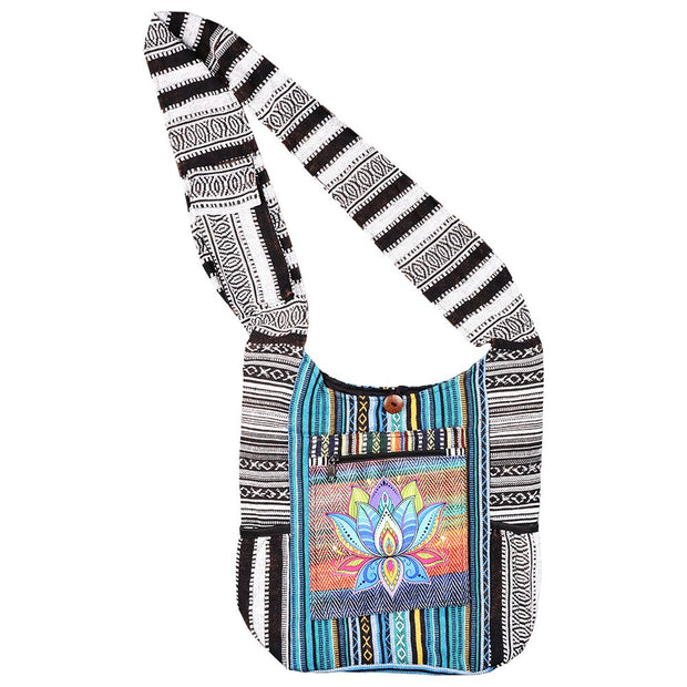 ThreadHeads Lotus Blooming Aztec Patchwork Shoulder Sling Bag - 16"x15" - Headshop.com