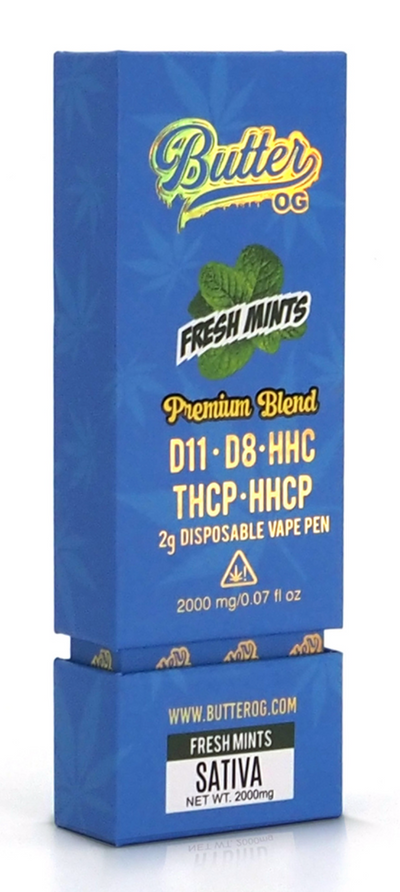 Butter OG Premium Blend D11, D8, HHC, THCP, HHCP 2g Disposable Vape - Fresh Mints (Sativa) - Headshop.com