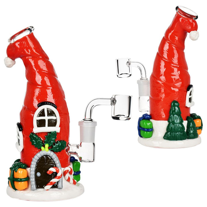 Santa Cap Elf House Resin On Glass Dab Rig - 7.5" / 14mm F - Headshop.com
