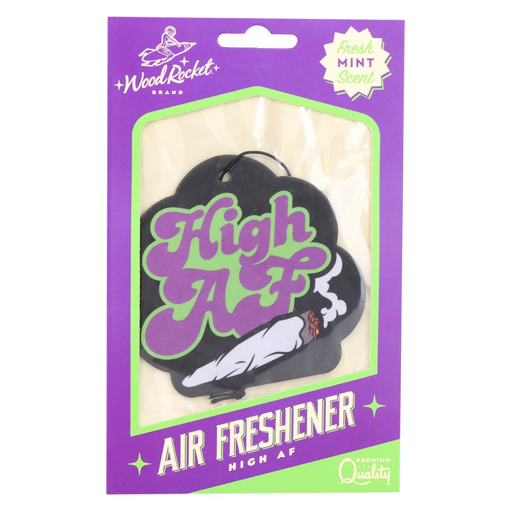 Wood Rocket Car Air Freshener - High AF / Mint Scent / 3.5"x3.5" - Headshop.com