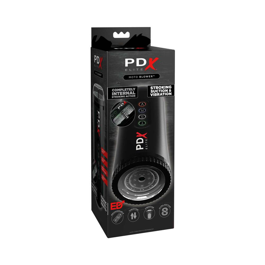 PDX Elite Moto Blower Rechargeable Thrusting Vibrating Suction Masturbator Clear/Black - Headshop.com