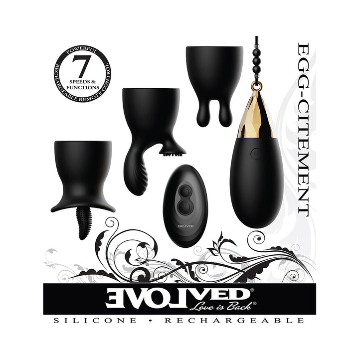 Evolved Egg-Citement 5-Piece Rechargeable Remote-Controlled Vibrator and Accessory Set Black - Headshop.com