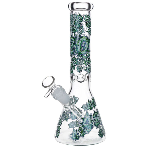 420 Clouds Glow In The Dark Beaker Glass Water Pipe - 10" / 14mm F / Colors Vary - Headshop.com