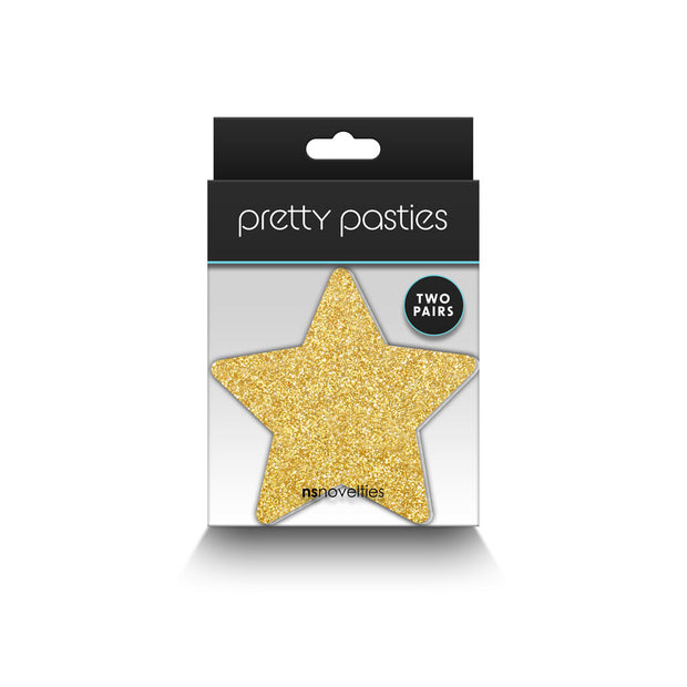 Pretty Pasties Glitter Stars Black/Gold 2 Pair - Headshop.com