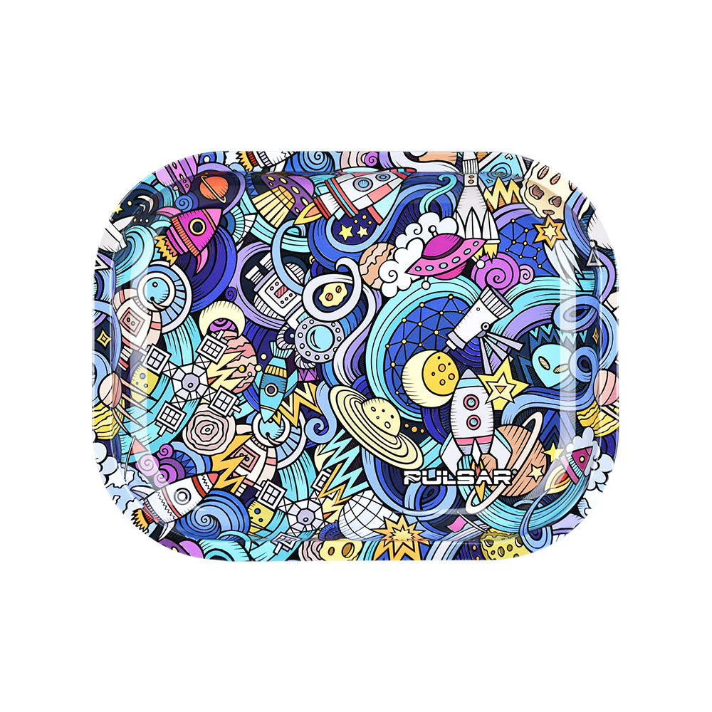 Pulsar Mini Metal Rolling Tray w/ Lid - Space Junk / 7"x5.5" - Headshop.com