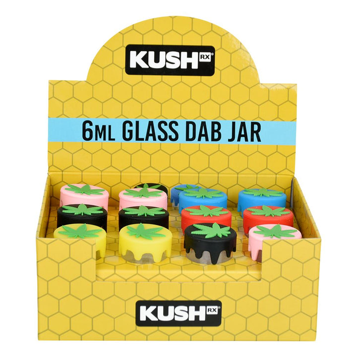 24CT DISP - Kush RX Glass Concentrate Jar w/ Silicone Lid - 6ml / Asst Colors - Headshop.com