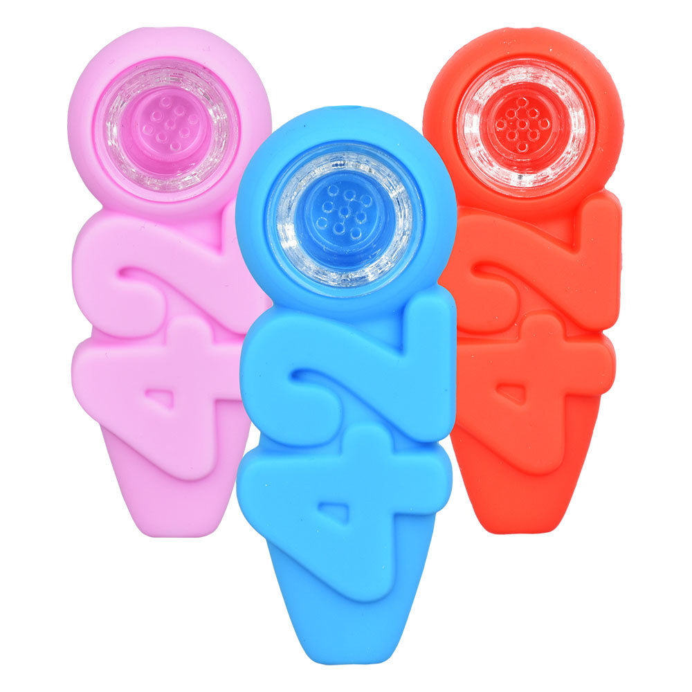 420 Silicone Hand Pipe | 4" | Assorted Colors | 5pc Set - Headshop.com