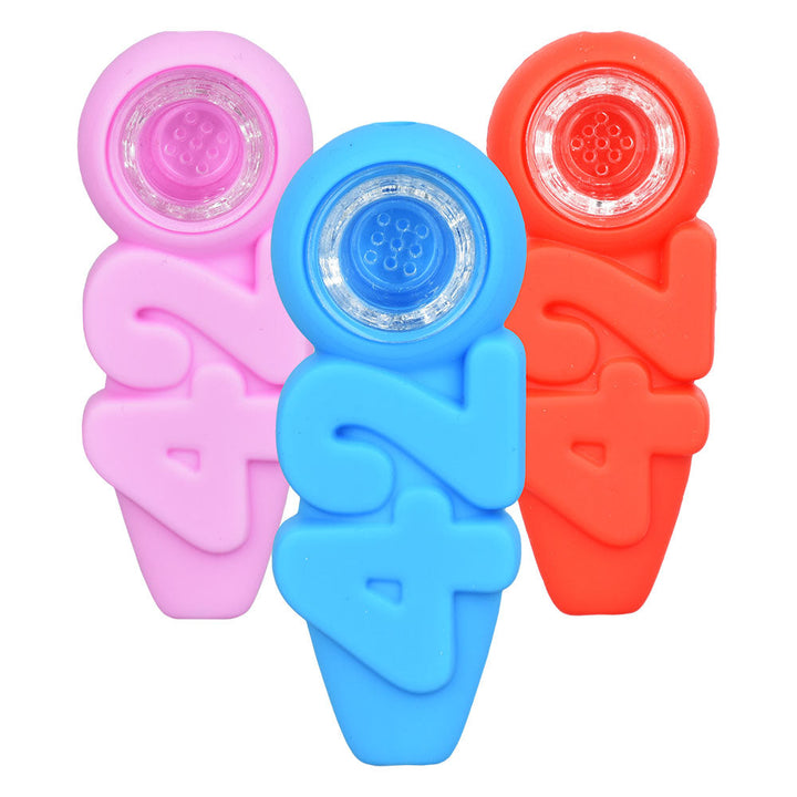 420 Silicone Hand Pipe | 4" | Assorted Colors | 5pc Set - Headshop.com