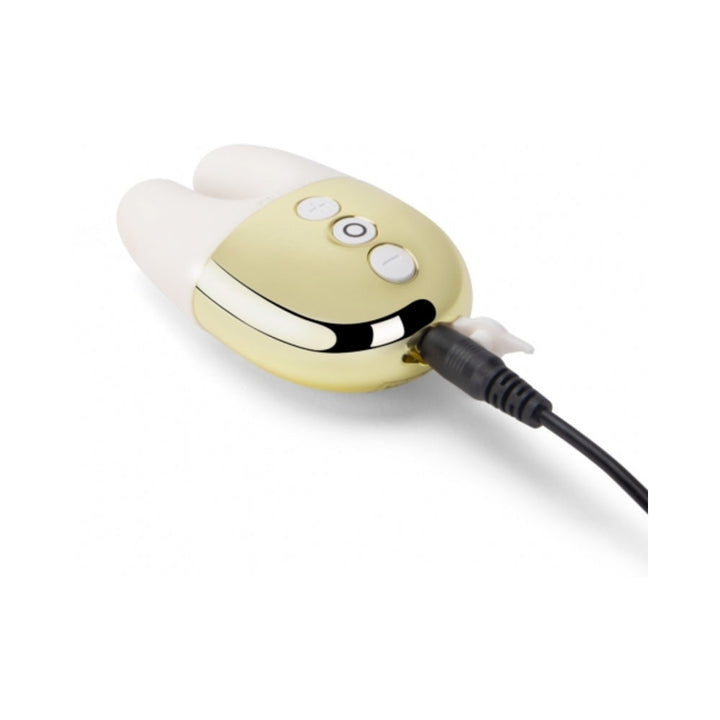 Le Wand Chrome Double Vibe Rechargeable Silicone Mini Vibrator White/Gold - Headshop.com