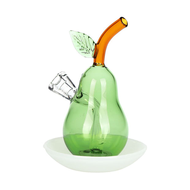 Perfect Pear on Dish Glass Cone Bubbler - 4.5" / Green