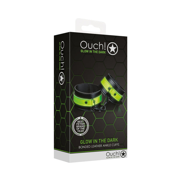 Ouch! Glow in the Dark Bonded Leather Handcuffs Neon Green - Headshop.com