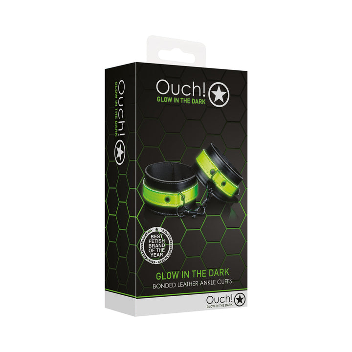 Ouch! Glow in the Dark Bonded Leather Handcuffs Neon Green - Headshop.com