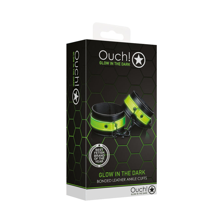 Ouch! Glow in the Dark Bonded Leather Handcuffs Neon Green - Headshop.com