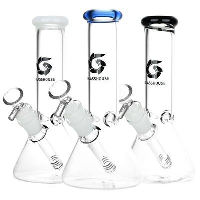 Glass House Pinched Beaker Glass Water Pipe - 7.75" / 14mm F / Colors Vary - Headshop.com