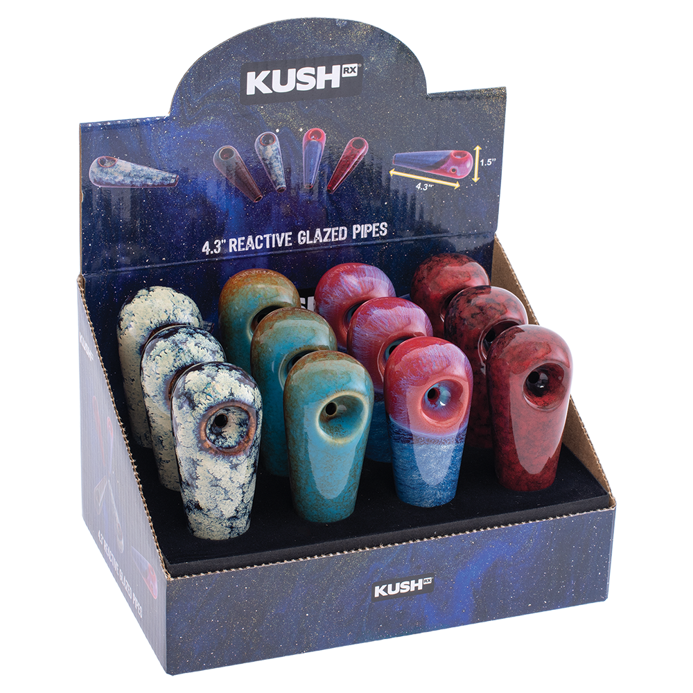 Kush RX Mini Reactive Glazed Ceramic Hand Pipes 4.25" / 12ct