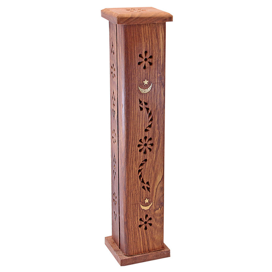Moon & Star Wood Tower Incense Burner - Headshop.com