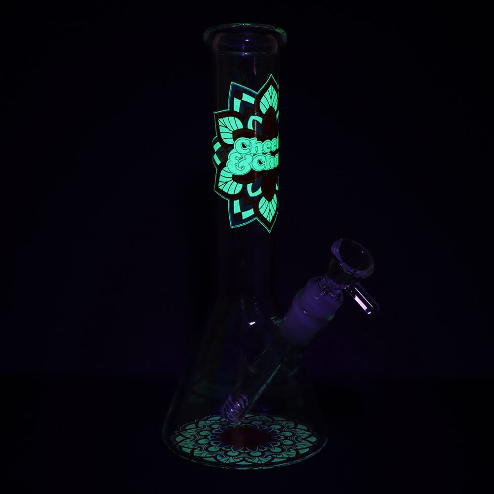 Cheech & Chong Glass Mandala Glow Glass Beaker Water Pipe - 10" - Headshop.com