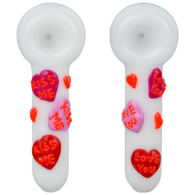 5PC SET - Valentines Hearts Glow In The Dark Glass Spoon Pipe - 5" - Headshop.com