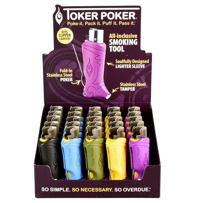 25PC DISP -Toker Poker Lighter Sleeve - Clipper /Asst Colors