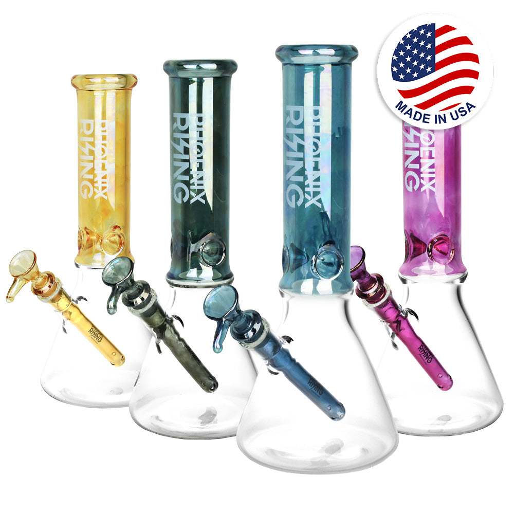 Phoenix Rising Metallic Top Beaker Water Pipe -12"/14mm F/Clrs Vary - Headshop.com