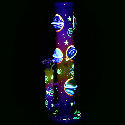 Orbiting Planets Straight Tube Glow in Dark Water Pipe - 13.75" / 19mm F - Headshop.com