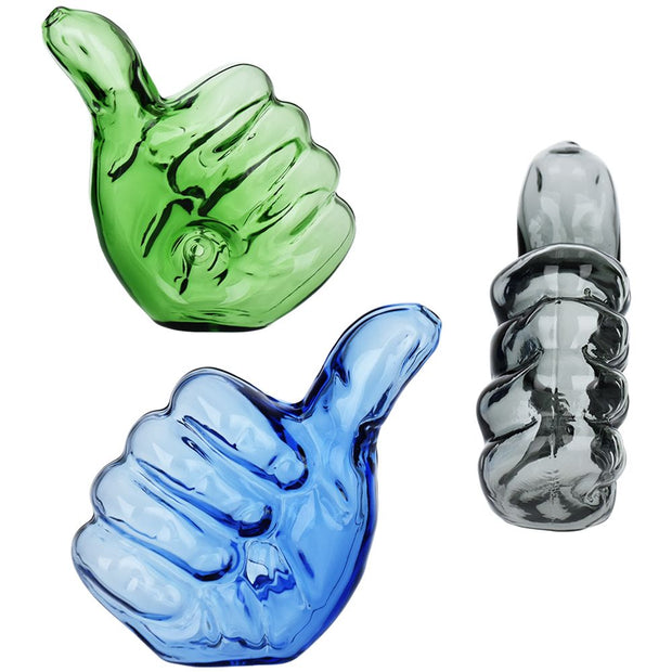 Thumbs Up Glass Hand Pipe - 4" / Assorted Colors 3ct - Headshop.com