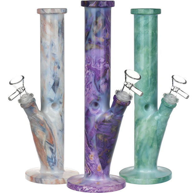 Marbled Straight Tube Glass Water Pipe - 10.75" / 14mm F / Colors Vary