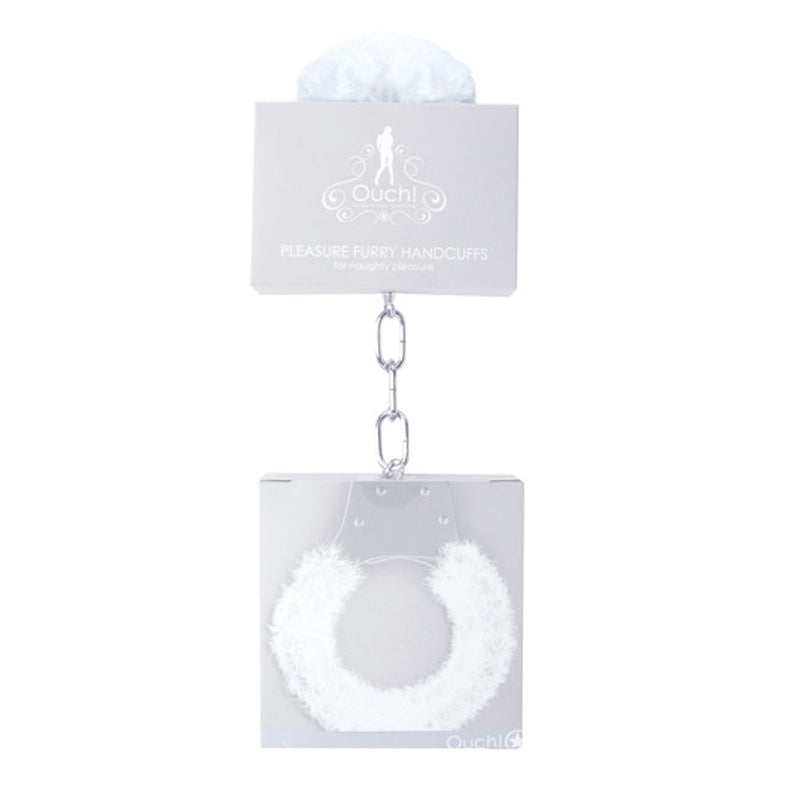 Ouch! Pleasure Furry Handcuffs With Quick-Release White - Headshop.com