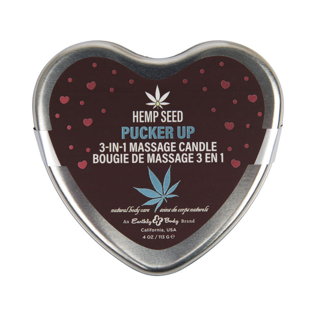 Earthly Body Hemp Seed Valentine's Day Heart Candle Pre Pack: XOXO, Lip Locked, Pucker Up