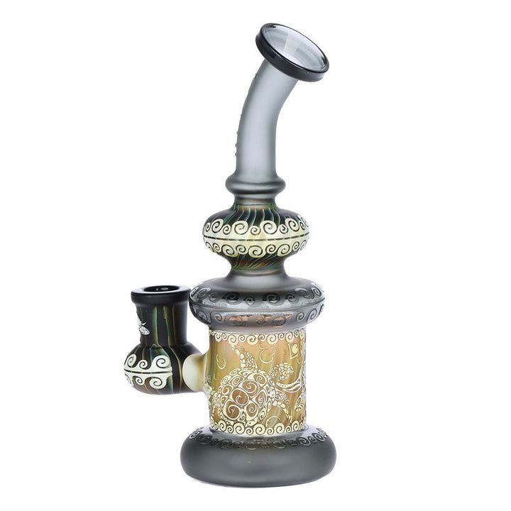 Lookah Glass Sacred Turtle Black Etched Glass Water Pipe - 7" / 14mm F