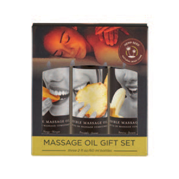 Earthly Body Edible Massage Oil Gift Set: 2oz Mango, Banana & Pineapple