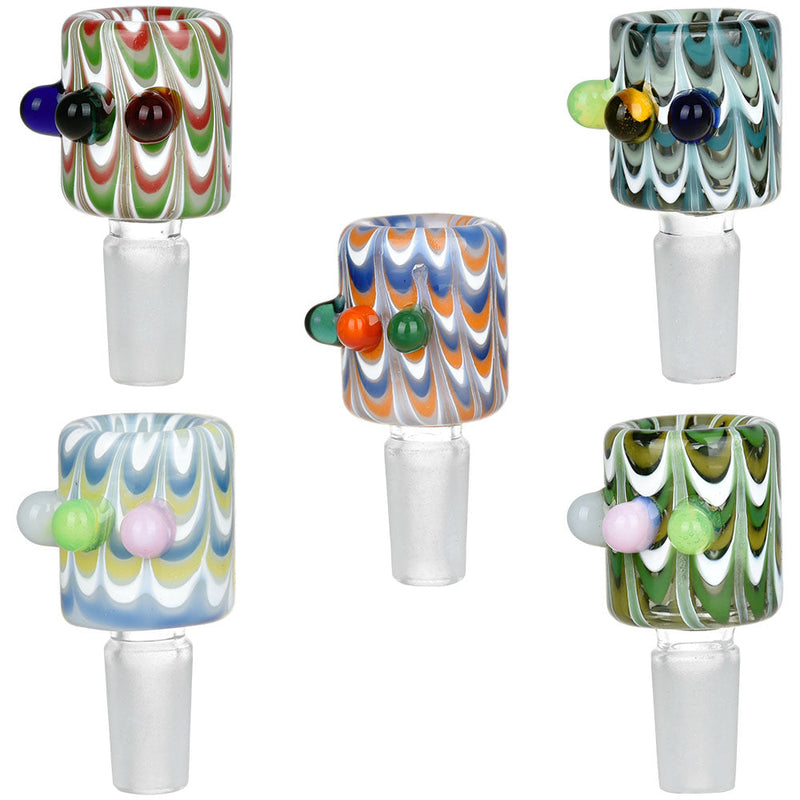 5PC Bundle - Frequency Drip Glass Herb Slide - 14mm M / Assorted Colors - Headshop.com