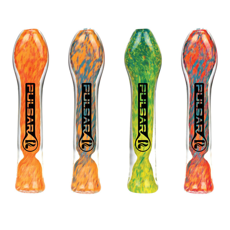Pulsar Fritted Swirl Flat Mouth Glass Bat - 3.5"/Colors Vary - Headshop.com