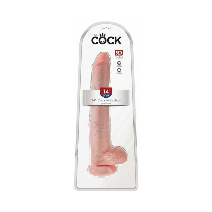 King Cock 14 in. Cock With Balls Realistic Suction Cup Dildo Beige - Headshop.com