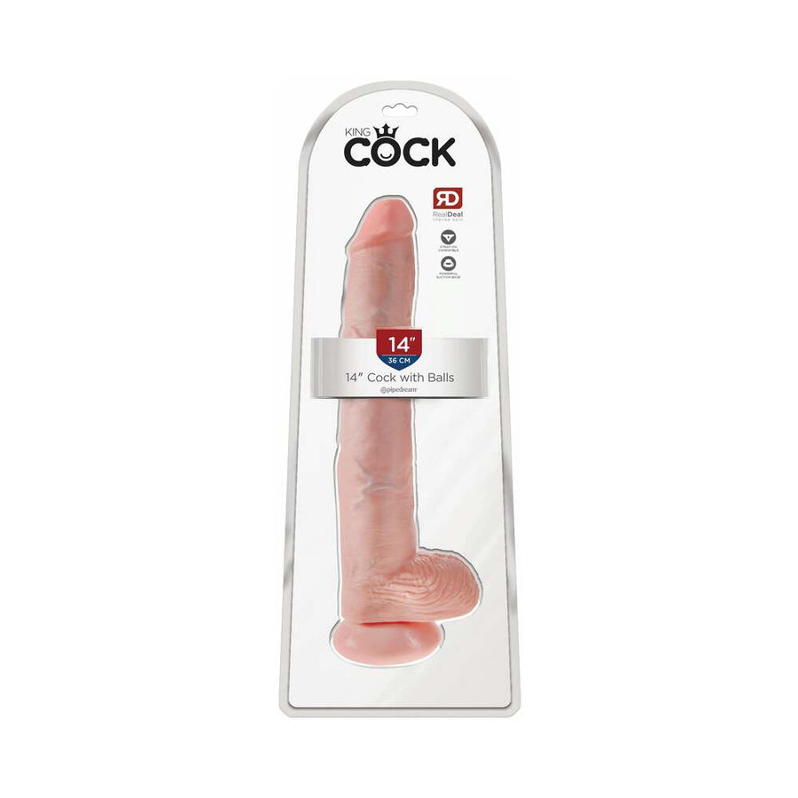 King Cock 14 in. Cock With Balls Realistic Suction Cup Dildo Beige - Headshop.com