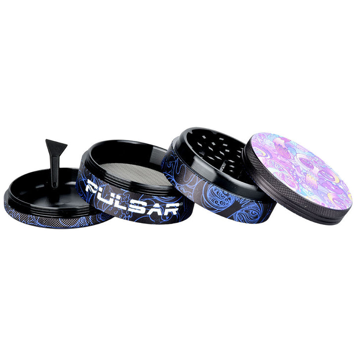 Pulsar Design Series Grinder with Side Art - Melting Mushroom / 4pc / 2.5" - Headshop.com