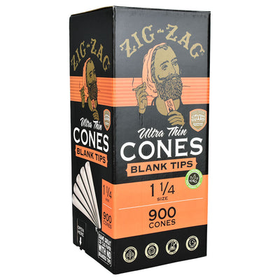 Zig Zag Ultra Thin Blank Tip Cones | 1 1/4" | 900pc Bulk Box - Headshop.com
