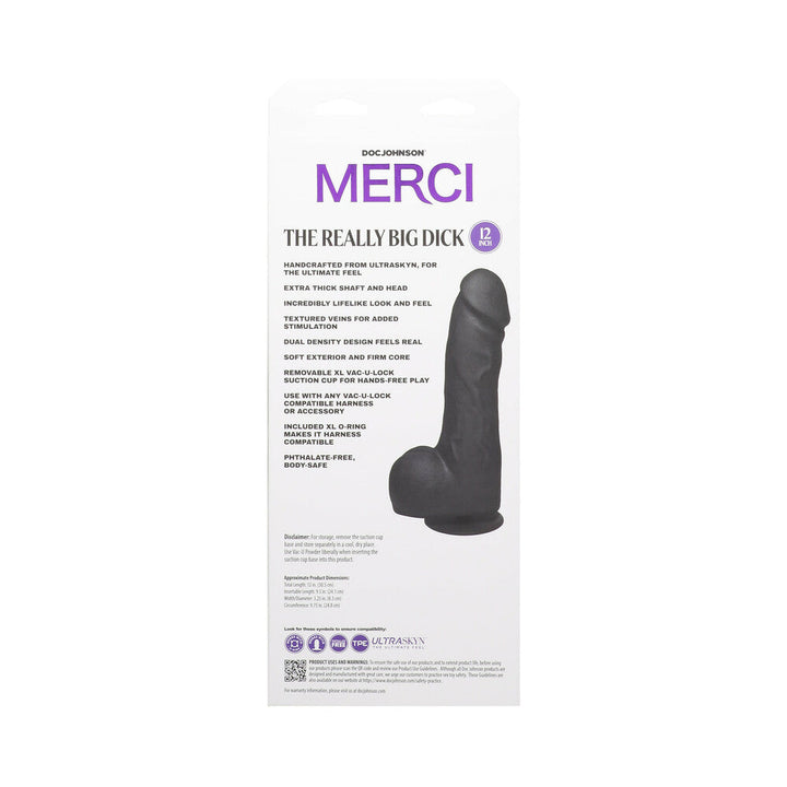 Merci The Really Big Dick 12 in. Dildo with XL Removable Vac-U-Lock Suction Cup Black - Headshop.com