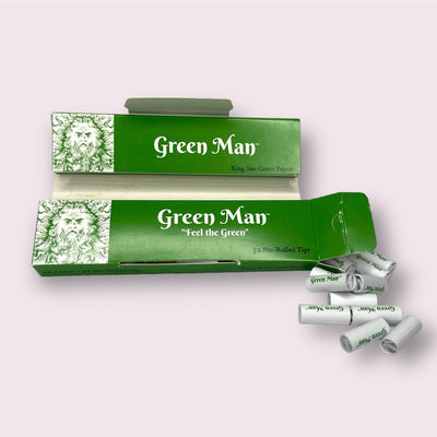 Green Man King Size Green Rice Papers with Pre-Rolled Tips - Headshop.com