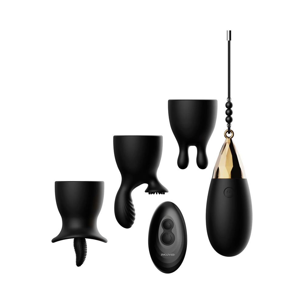 Evolved Egg-Citement 5-Piece Rechargeable Remote-Controlled Vibrator and Accessory Set Black - Headshop.com