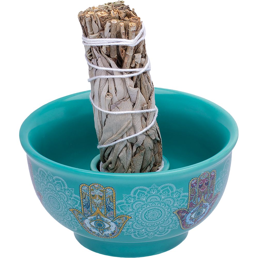 Fujima Ceramic Sage Smudge Bowl with Holder - 2.25" / 4ct - Headshop.com