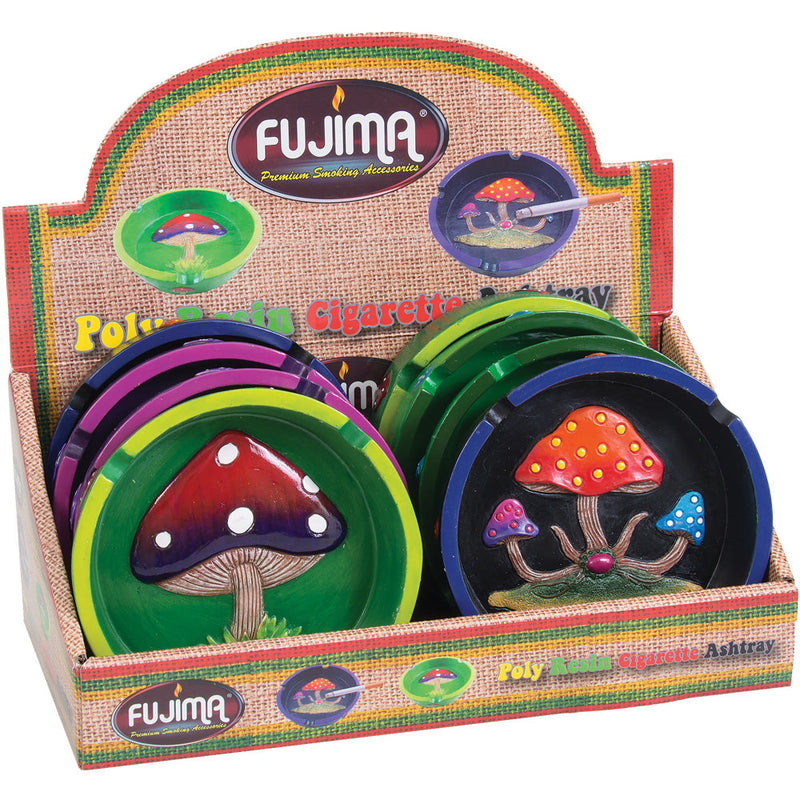 Fujima Mushroom Round Polyresin Ashtray- 4.25" / Assorted - 8PC DISPLAY - Headshop.com