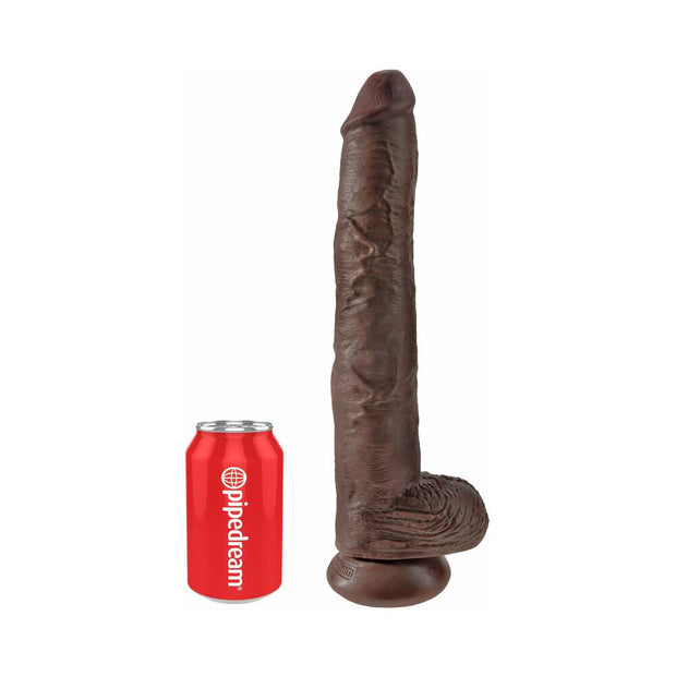 King Cock 14 in. Cock With Balls Realistic Suction Cup Dildo Brown - Headshop.com