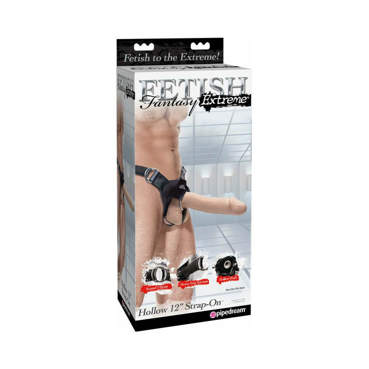 Fetish Fantasy Extreme Adjustable Hollow 12 in. Strap-On Beige/Black - Headshop.com