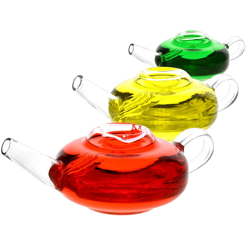 Tea Pot Glycerin Glass Hand Pipe | 4.75" | Colors Vary - Headshop.com