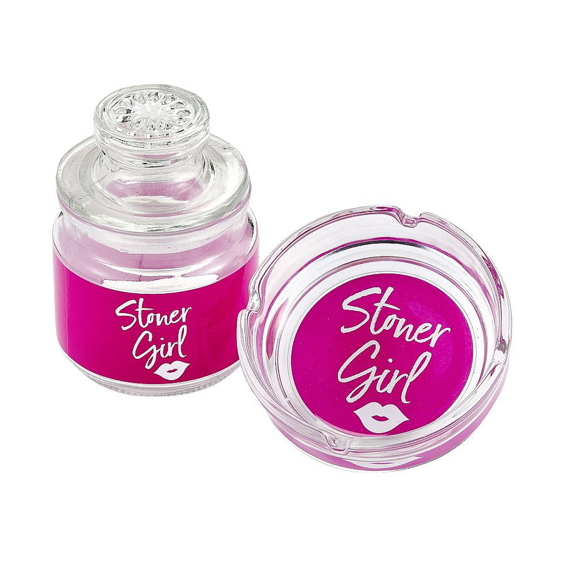 Ashtray and stash jar set - pink stoner girl design - Headshop.com