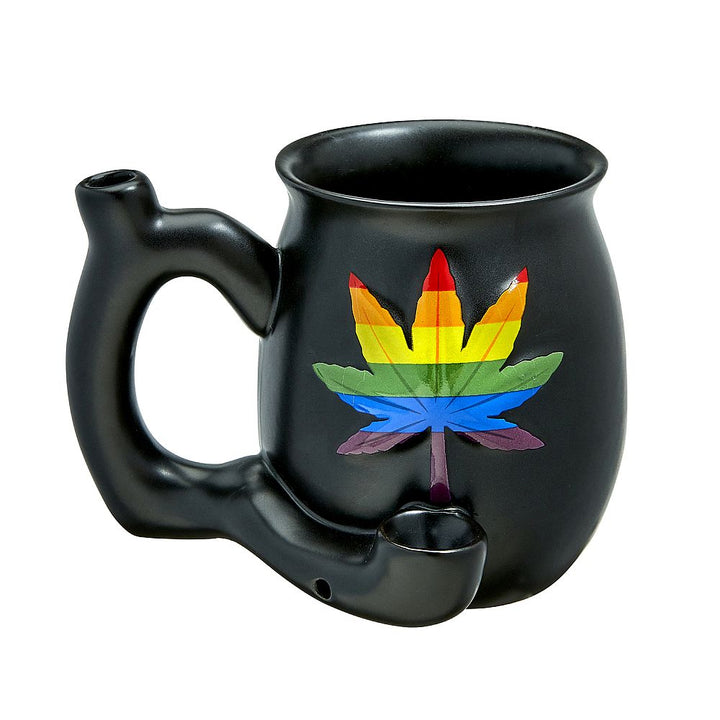 embossed leaf matt black mug - rainbow leaf - Headshop.com