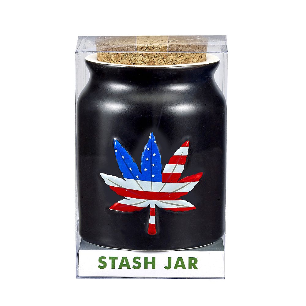 Patriotic embossed leaf stash jar - Headshop.com