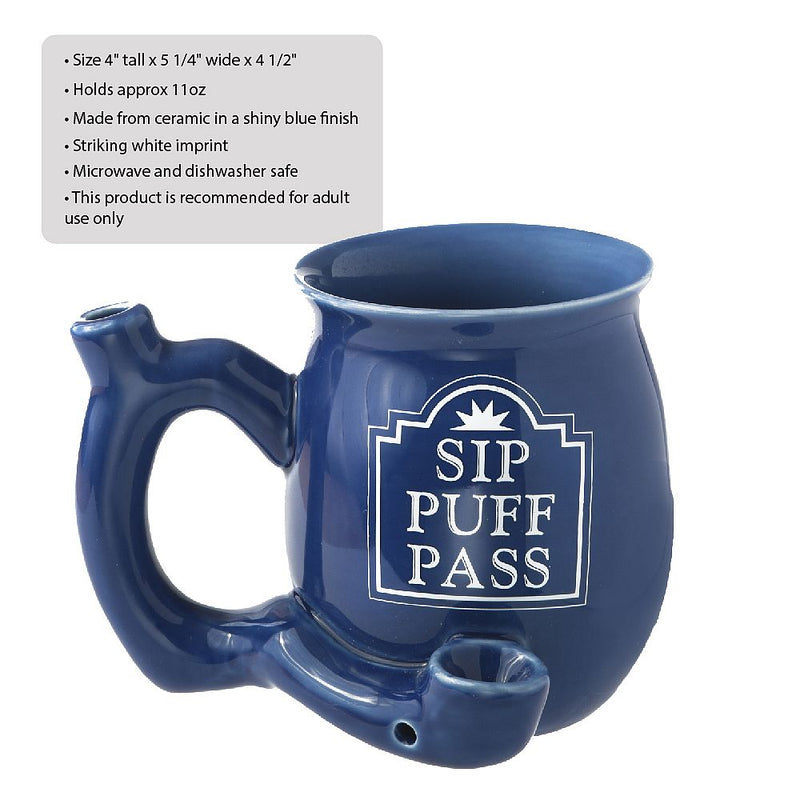 Sip Puff Pass mug - Blue with white letters - Headshop.com